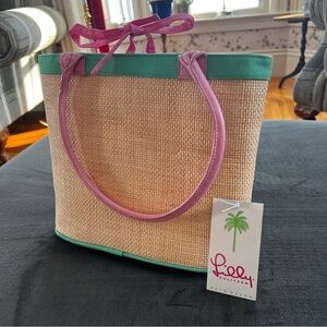 Lilly Pulitzer Tan Tote with Pink and Green Accents